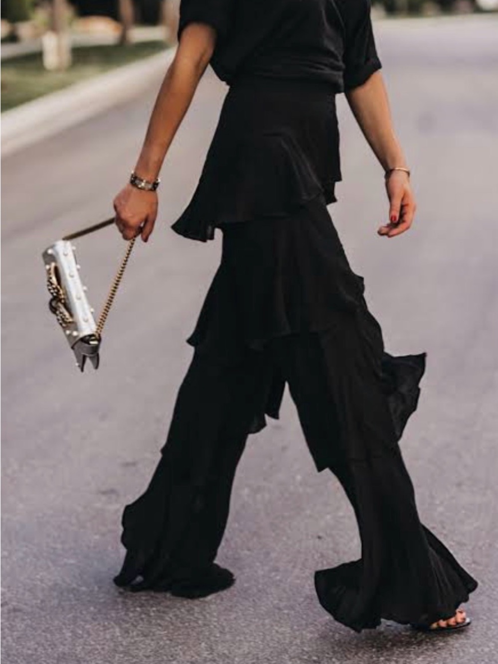 NWT Zara Collection Women’s Ramie Ruffled Pants Flowy Small Black 5344/051 - Picture 10 of 16